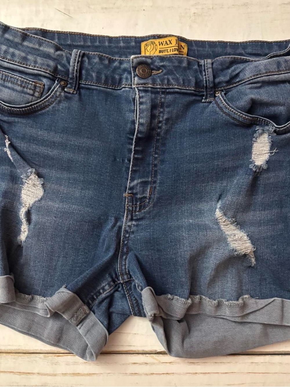 Wax Jean Blue Distressed Roll-Cuff Denim Shorts